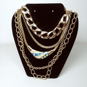 Minimalist Gold Tone Women's Necklaces Bundle Of 4